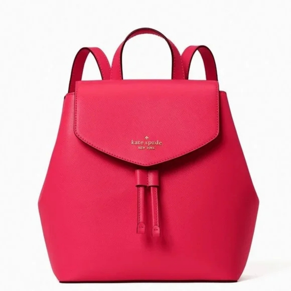 🆕️KATE SPADE NEW YORK Lizzie Medium Flap Saffiano Leather Backpack Bikini Pink